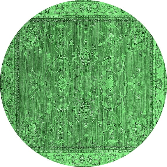 Ahgly Company Indoor Round Oriental Emerald Green Industrial Area Rugs, 6' Round