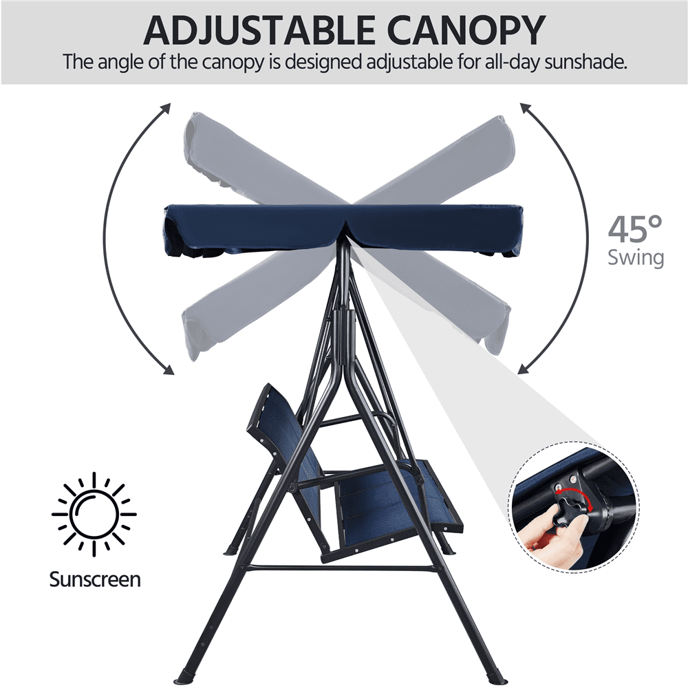 Alden Design 3-Seat Texteline Fabric Patio Swing Chair with Adjustable Canopy/ Armrests, Blue