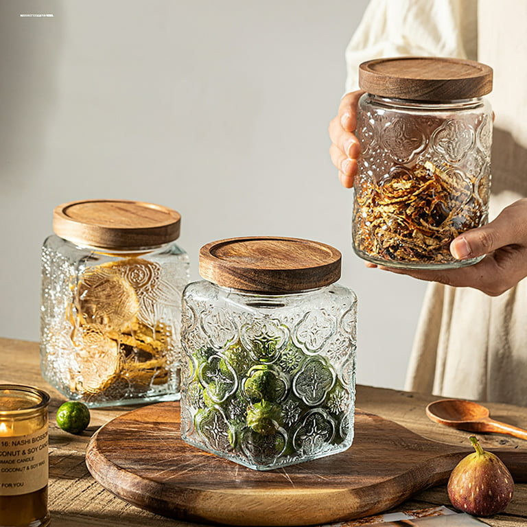  HolaJia Glass Jar with Lid – 24oz Glass Storage Containers –  Premium Jars with Airtight Lids for Coffee, Rice, Sugar – Decorative Cookie  Jars for Kitchen Counter, Pantry(Window grilles) : Home