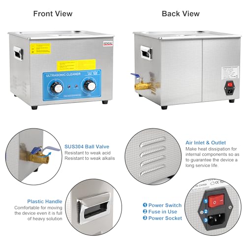 Kendal Commercial Grade 360watts 12L Ultrasonic Cleaner 40kHz with Knobs Timer&Heater Cleaning Machine, for Watch Instruments Industrial Parts Excellent Cleaner Solution