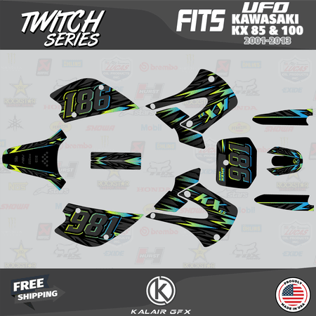Kalair GFX Graphics Kit for Kawasaki KX100 UFO RESTYLE (2001-2013) Twitch Series