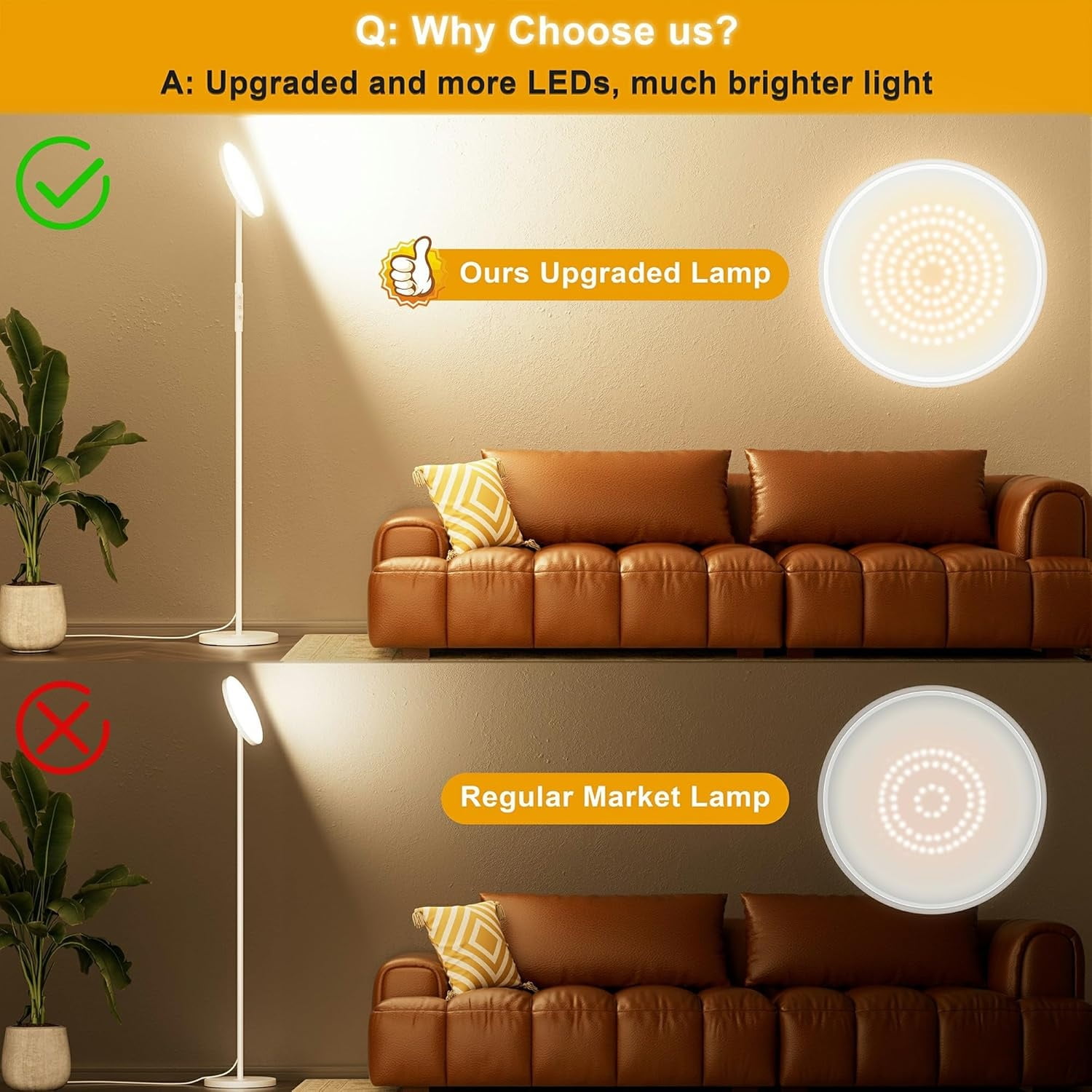 Floor Lamp for Living Room, Stepless Dimmable LED Standing Lamp with Remote and Touch Control, 69” Tall Corner Lamp for Bedroom Office Hotel, White