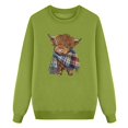 thumbnail image 4 of Byoo Toddler Girl's Animal Crewneck Sweatshirt Long Sleeve Plaid Scarf Highland Cow Print Pullover Outdoor Casual Top,Green, 4 of 4