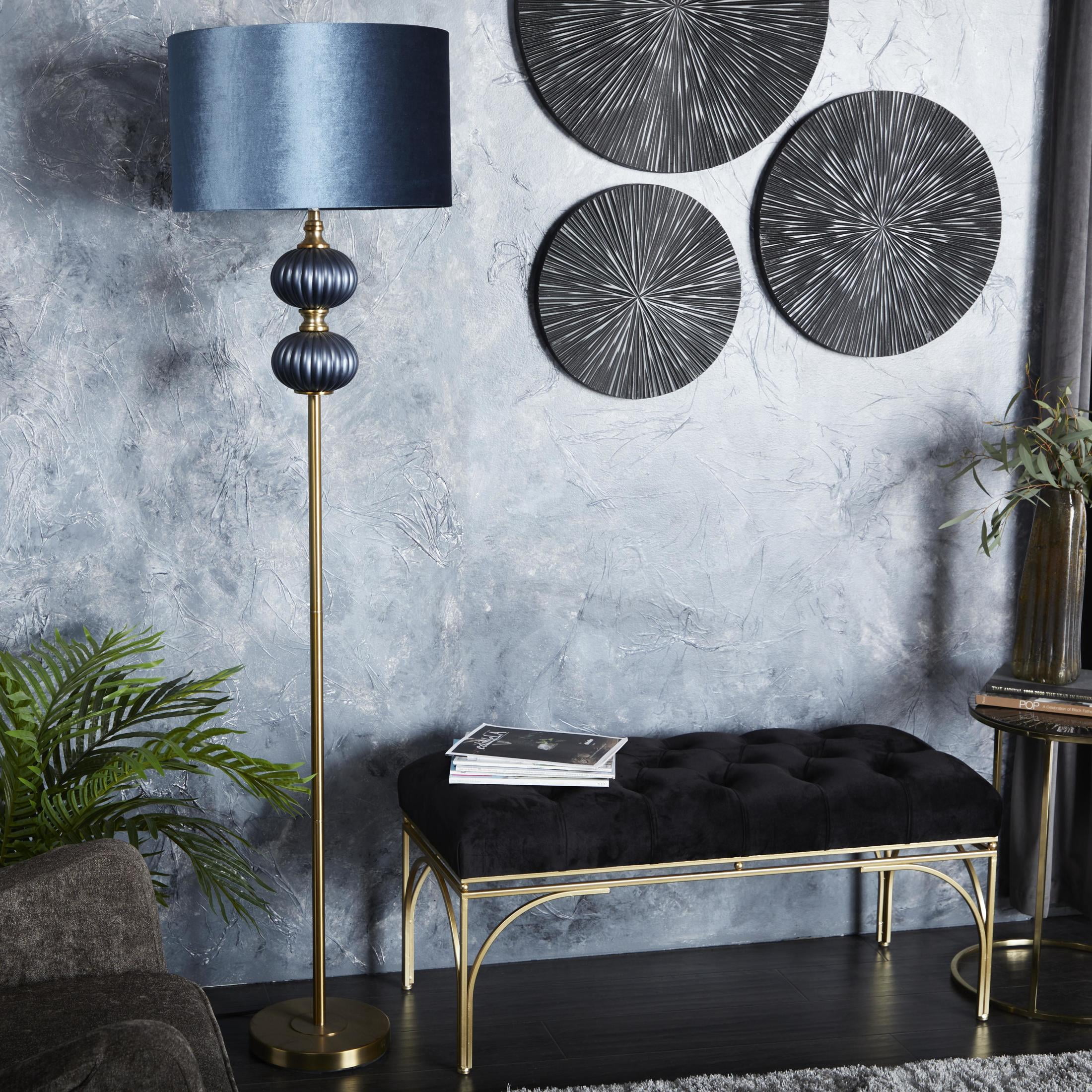 DecMode 69" Ribbed Blue Floor Lamp with Blue Velvet Shade