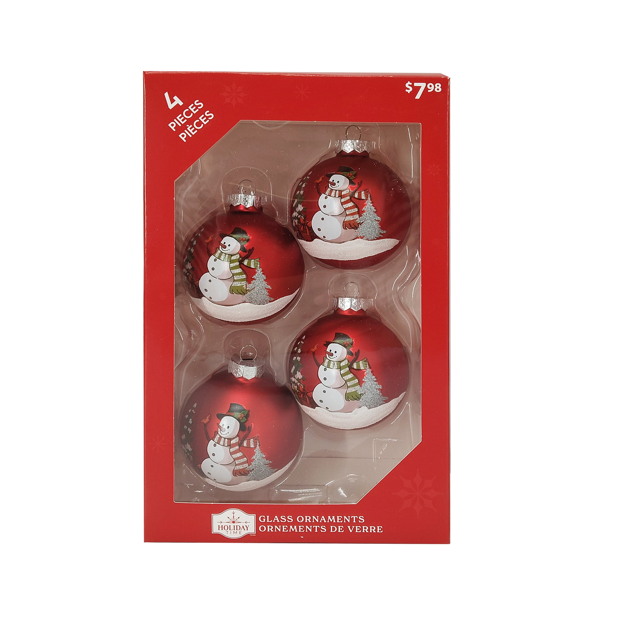 Holiday Time Dia 65mm 4Ct Snowman Glass Ornament, Holiday Time DIA 65mm 4CT SNOWMAN Glass Ornament