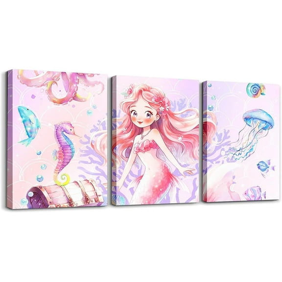 Princess Castle Canvas Wall Art for Living Room Bedroom Cute Unicorn Butterfly Wall Painting Posters and Prints Kids Pink Rose Flowers Picture Wall Decor Bathroom Wall Art