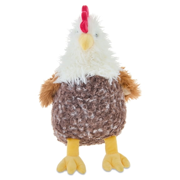 Large Shaggy Rooster Plush, Brown/White/Red, 17", Easter by Way To Celebrate