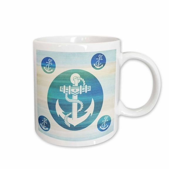 3drose, Anchor in Aqua Circles Nautical Beach Theme Art, 11oz Mug
