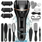 Callus Remover for Feet, 18-in-1 Professional Pedicure Tools Foot Care Kit, Foot Scrubber Electric Feet File Pedi for Hard Cracked Dry Dead Skin, 3 Rollers, 2 Speed, Battery Display