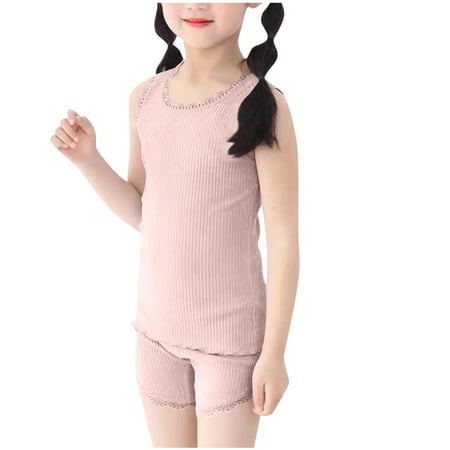 ZACPNCV Girls Summer Outfits Tops Elastic Waist Shorts Kids Matching Sets 2025 Vacation Clothes Pink 5-6 Years