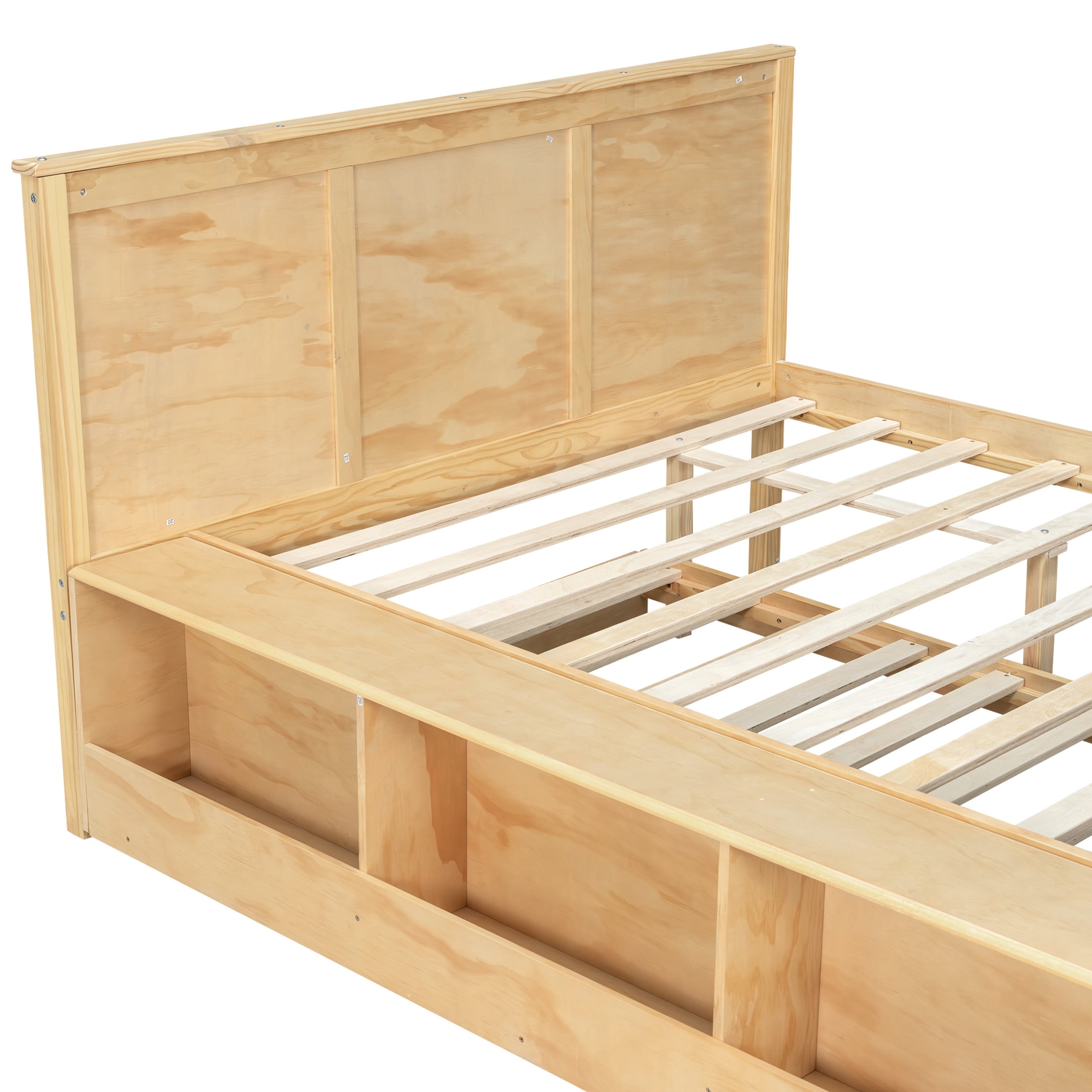 Noble House Brevon Full Size Extendable Platform Bed with Built-in Storage Cabinet, Pine Wood Frame, Natural