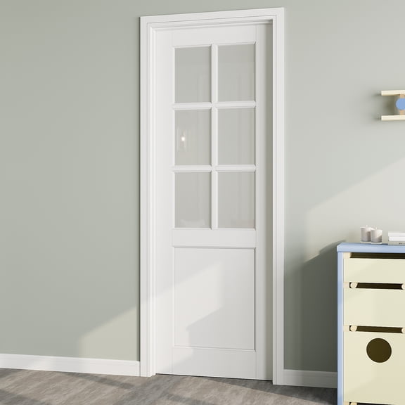 24" x 80" 6-Lite Frosted Glass Interior Door Slab, Solid Core Door Panel as Barn Door, Pocket Door, French Door, Prehung Door - as Panty Door, Closet Door, Pre-finished & Paintable, White