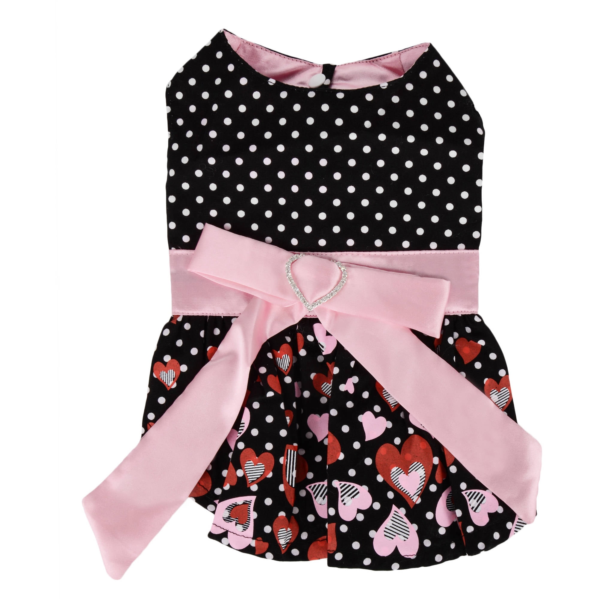 CUECUEPET Casual Indoor / Outdoor Button Up Dress for Female / Girl Dogs (Black with PolkaDot Hearts) [Multiple Sizes Available]