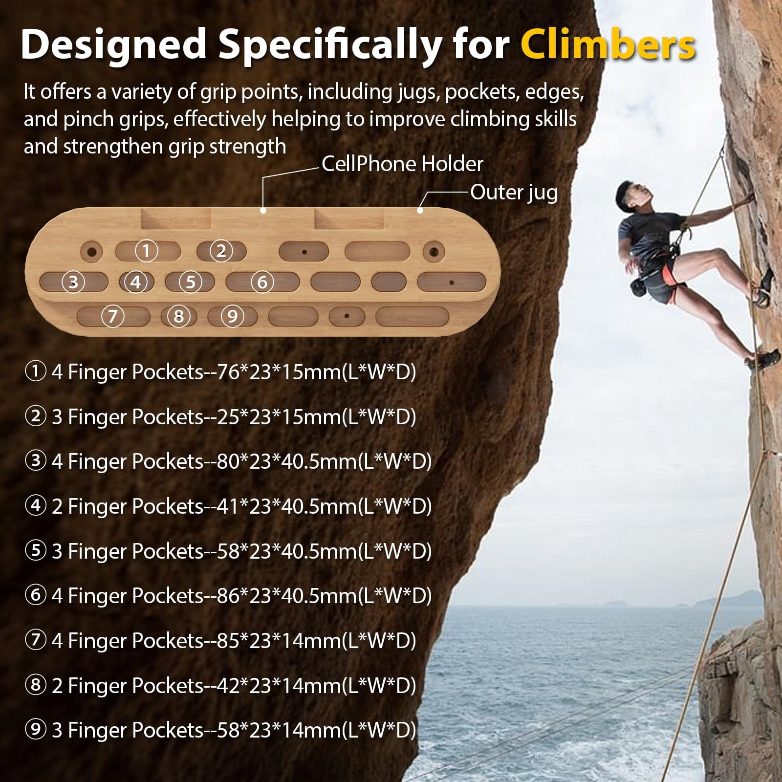 2 in 1 Hang Board Rock Climbing Hangboard with Door Way Pull Up Bar, Multifunctional