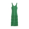 thumbnail image 6 of Long Sundress Fringe Dress for Women Maxi Bodycon Dress, Slim Fitting Knit Tiered Layered Tassel Sleeveless Party Maxi Dresses Green M, 6 of 8