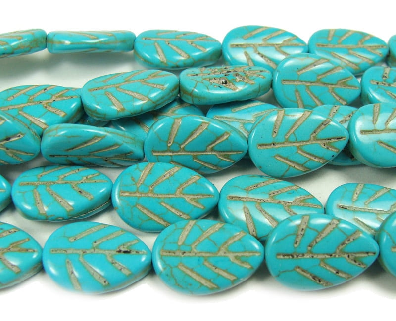 9x12mm 15.5 Inches Turquoise Howlite Carved Leaf Beads Genuine Gemstone