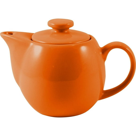 OmniWare 14 Oz Stoneware Teapot with Stainless Steel Mesh Infuser (Orange) - Microwave & Dishwasher Safe, Removable Infuser, Retro-Style Kitchenware Ideal for Loose Tea Brewing