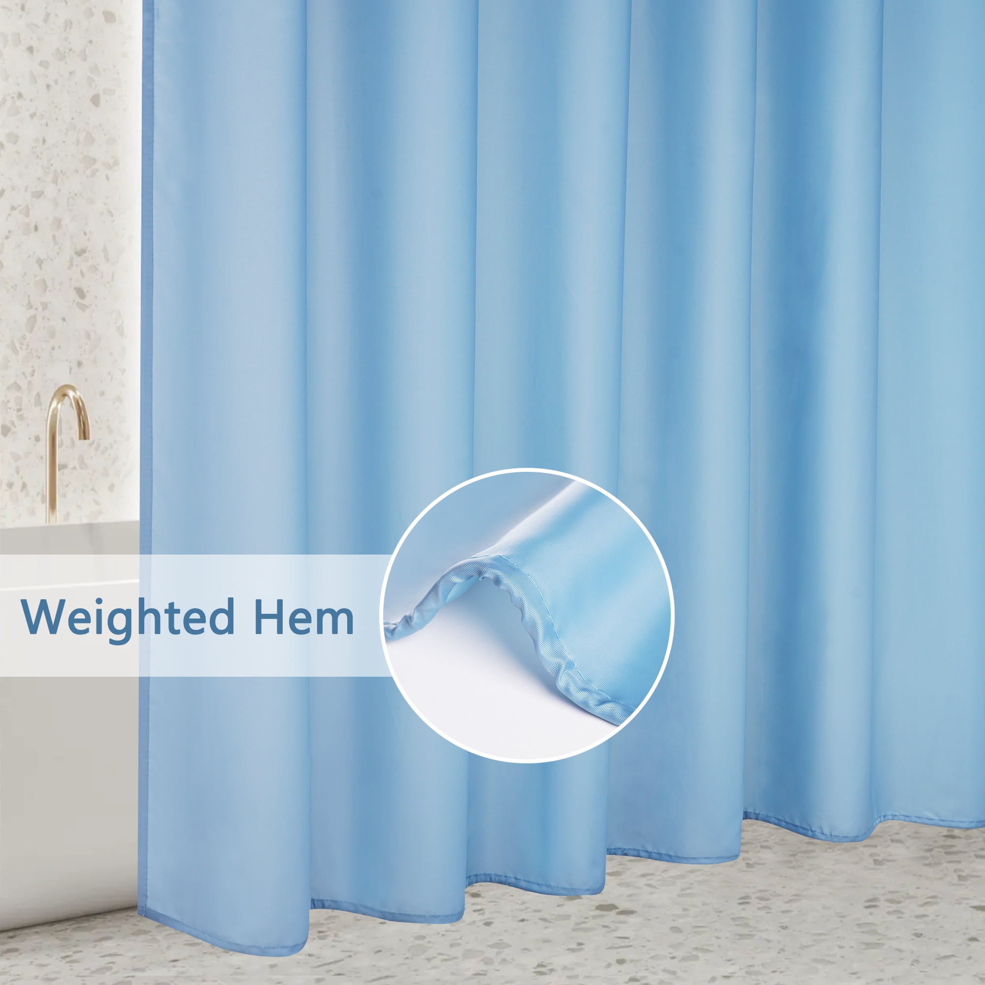 Inosoo Blue Fabric Shower Curtain Liner, 72"x 72" Machine Washable Cloth Shower Liner with Hooks & Metal Grommets