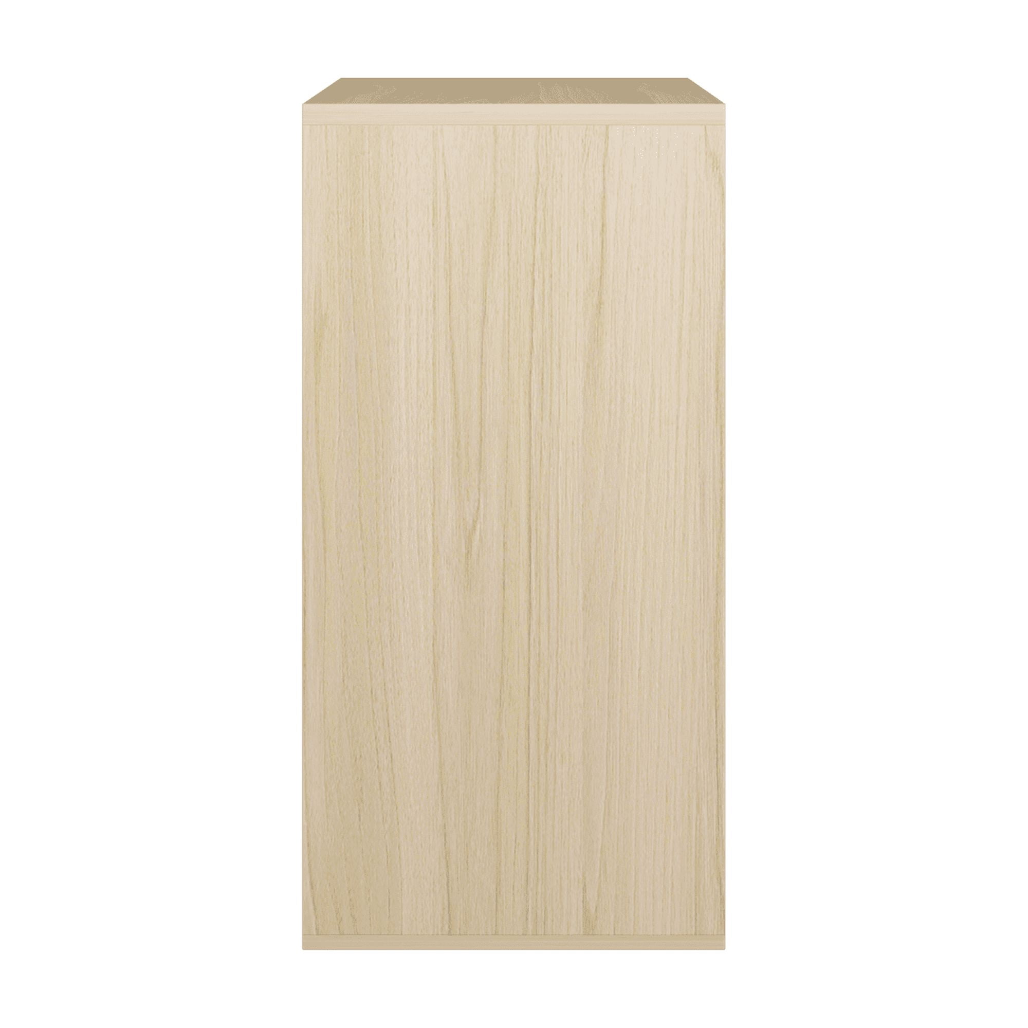Modern Wooden Storage Cabinet with Sliding Doors,2-Tier Open and Closed Shelves Organizer,Natural Wood Finish with White Panels,for Living Room,Bedroom,or Kids'Room