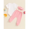 thumbnail image 5 of Newborn Baby Girl Little Sis Outfits Letter Short Sleeve T-shirt Romper Pants Set Headband Coming Home Hospital Clothes, 5 of 8