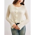 thumbnail image 6 of Women's Fall Crewneck Cropped Sweater Trendy Long Sleeve Camellia Decoration Knit Pullover Jumper Tops White S, 6 of 10