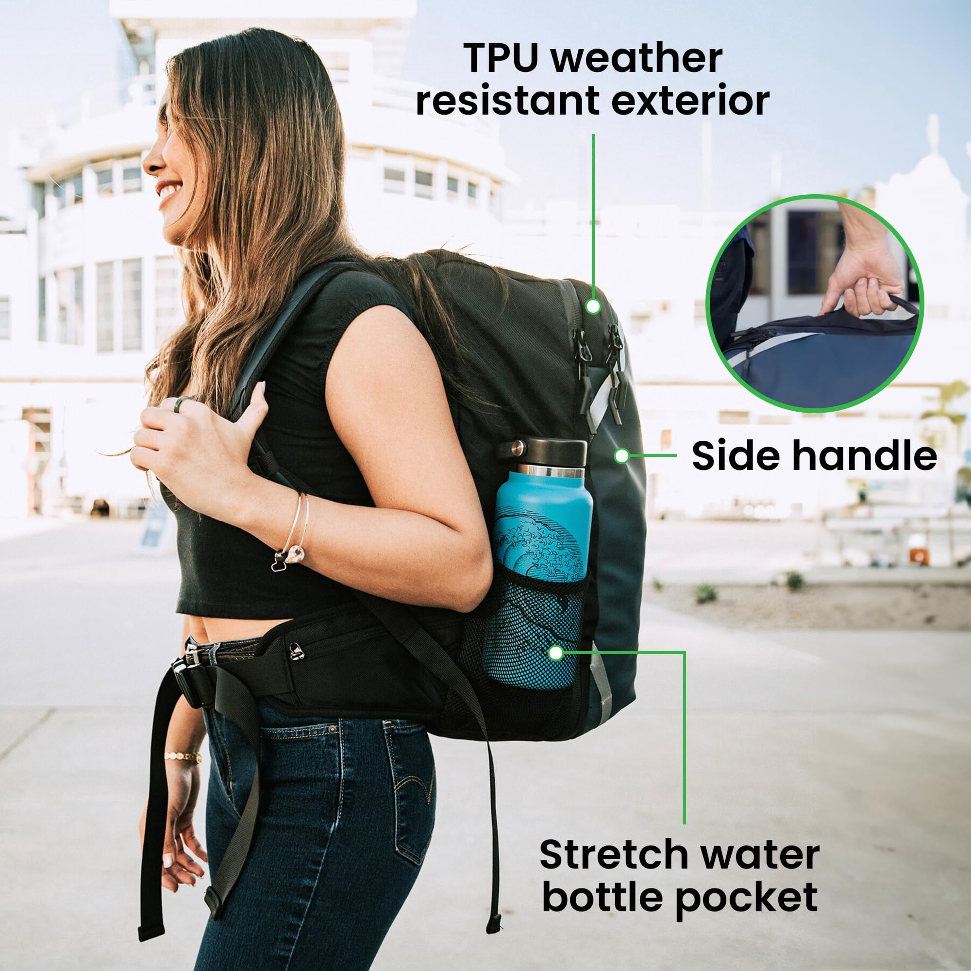 Carry On Travel Backpack Bundle | Island Hopper Travel Backpack with Toiletry Bag and Compression Packing Cube Set (40L, Black)