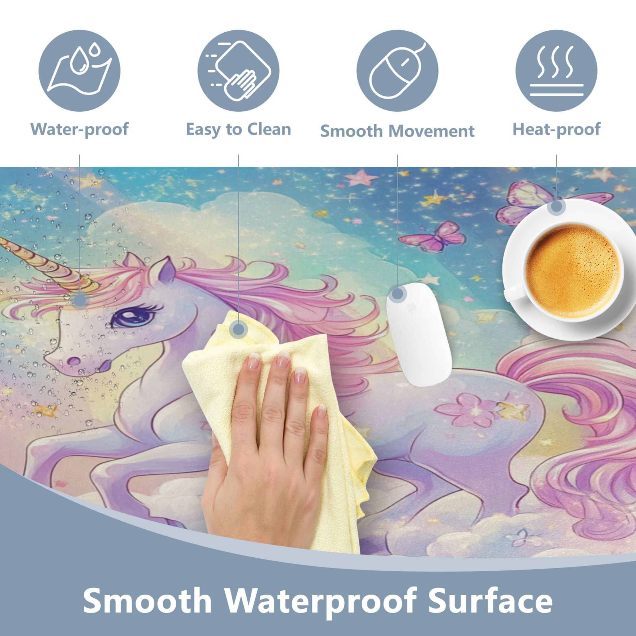 Leather Keyboard and Mouse Desk Mat Office Desk Accessories Protective Office Desk Decor Desk Pad Mat for Gaming, Work from Home, Office Rainbow Colors Unicorn 16.5" x 35.4"