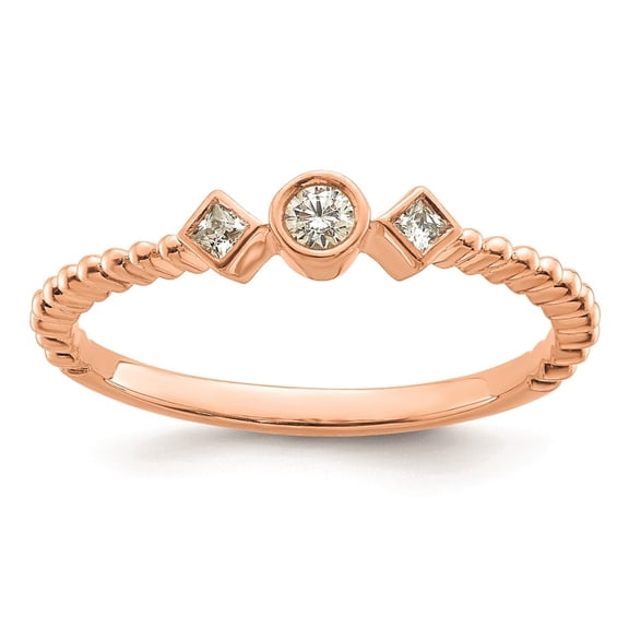 Diamond2Deal 14k Rose Gold Scalloped Band for Women Petite 3-Stone 1/15 carat Round Diamond Complete Promise/Engagement Ring for Women Size- 7