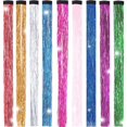thumbnail image 1 of Kit de mechones de espumillón para el cabello 9 colores Destacados Extensiones de cabello lacio sintético colorido 18 "Piezas de cabello brillantes brillantes Fiesta Multicolor Clip en piezas de cabello para mujeres Niñas Regalo para niños (9 colores 9 piezas) kryc Kuyhfg Bienvenido a Kuyhfg, 1 of 5