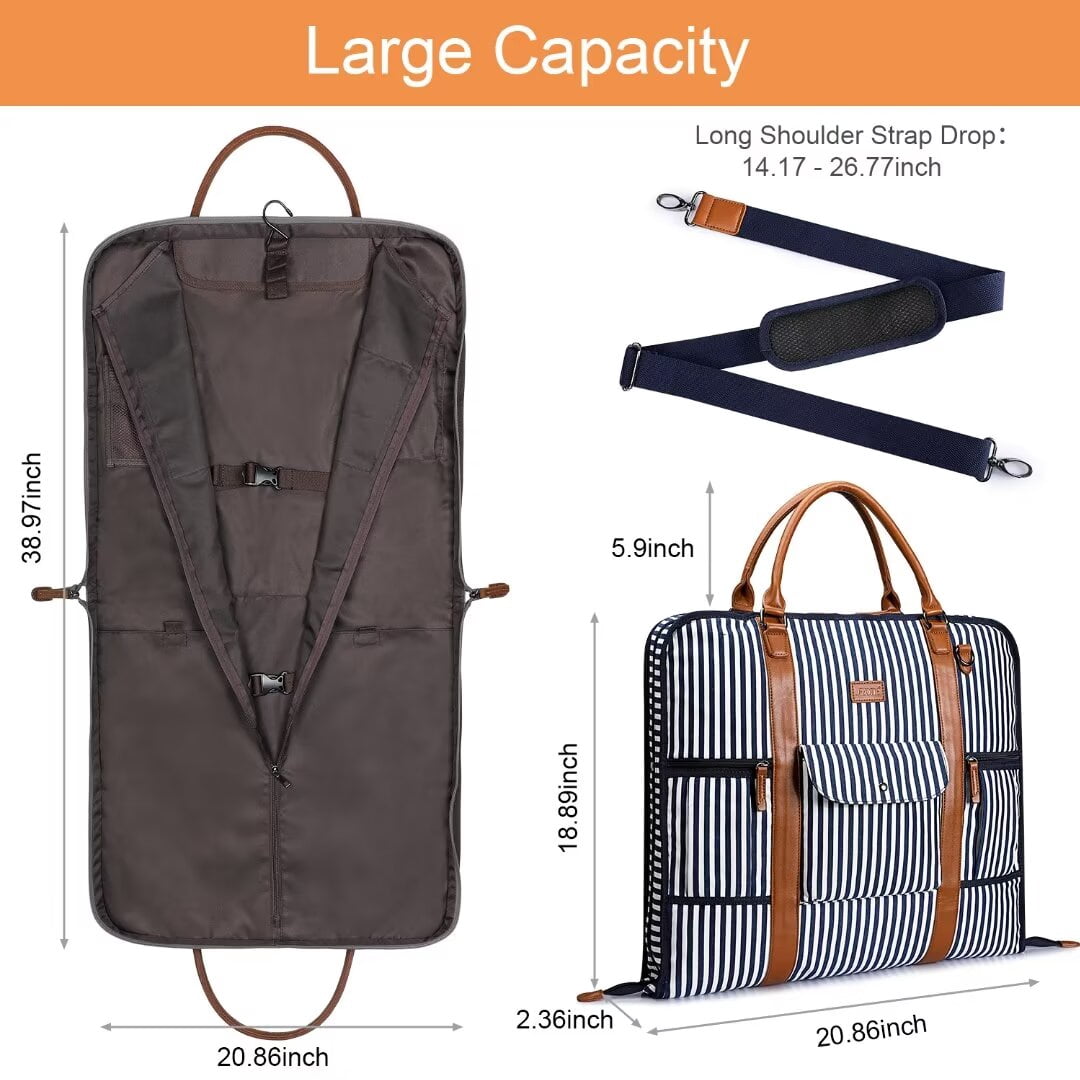 S-ZONE Carry on Garment Bag for Business Travel Canvas Leather Men Suit Cover