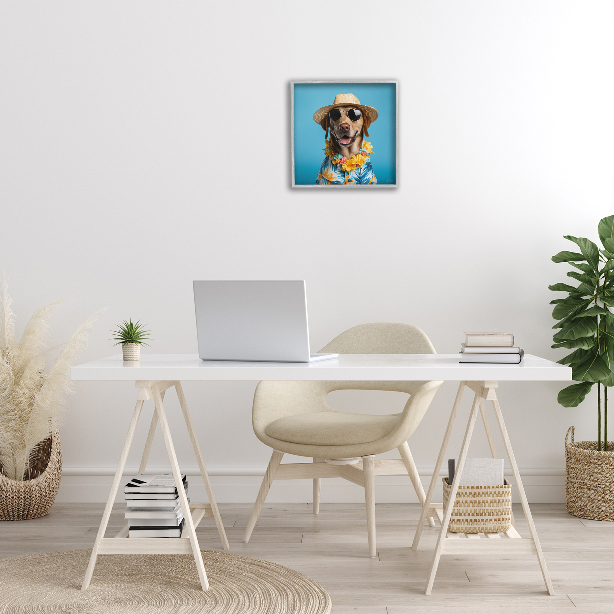 Stupell Industries Dog with Aloha Shirt Animals & Insects Painting Gray Framed Art Print Wall Art, 17 x 17
