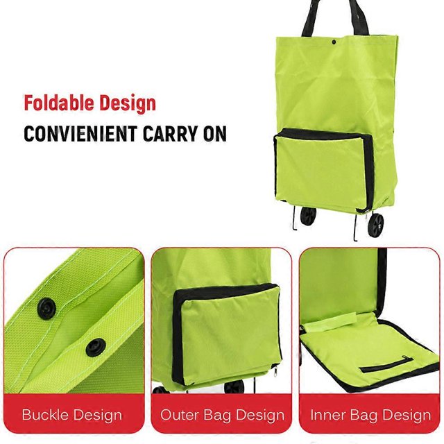 Foldable Shopping Trolley Bag with Wheels Collapsible Shopping Cart Reusable Foldable Grocery Bags Travel Bag Green