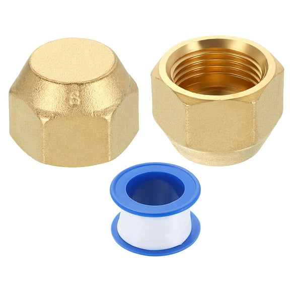 2Pack 1/2" Tube OD Brass Flare Cap, 3/4"-16 UNF Female Thread SAE Pipe Fitting
