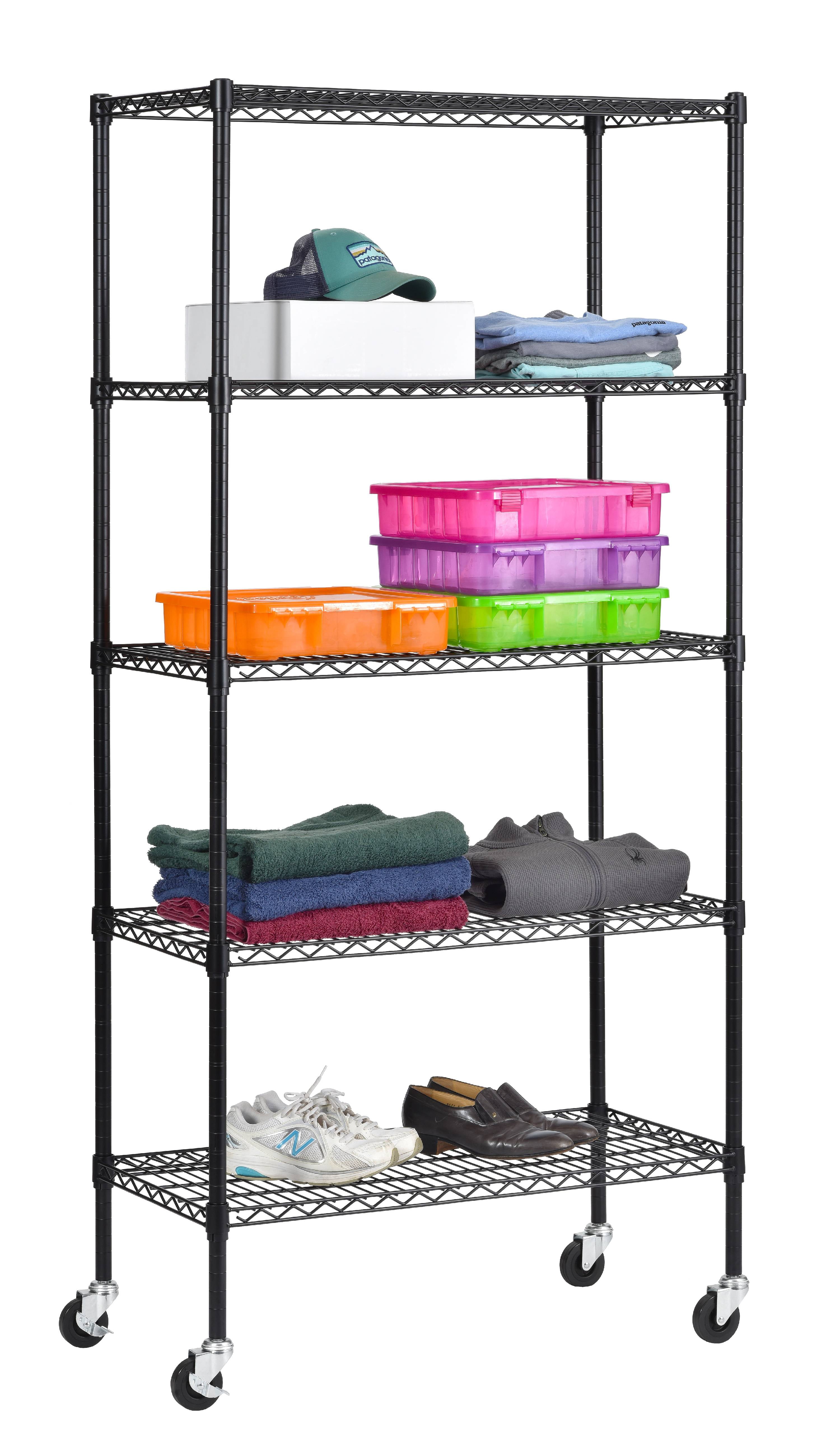 36-Inch Wide by 80-Inch High by 18-Inch Deep Salsbury Industries Mobile Wire Shelving Unit Black 
