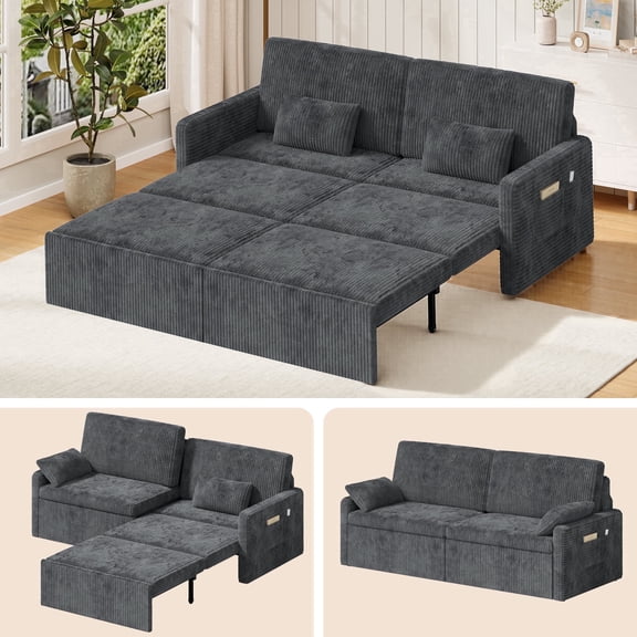 Modular Sectional Pull Out Sofa Bed,6-in-1 Convertible Loveseat Sleeper Sofa couch with Independent Extendable Seats,Dark Gray