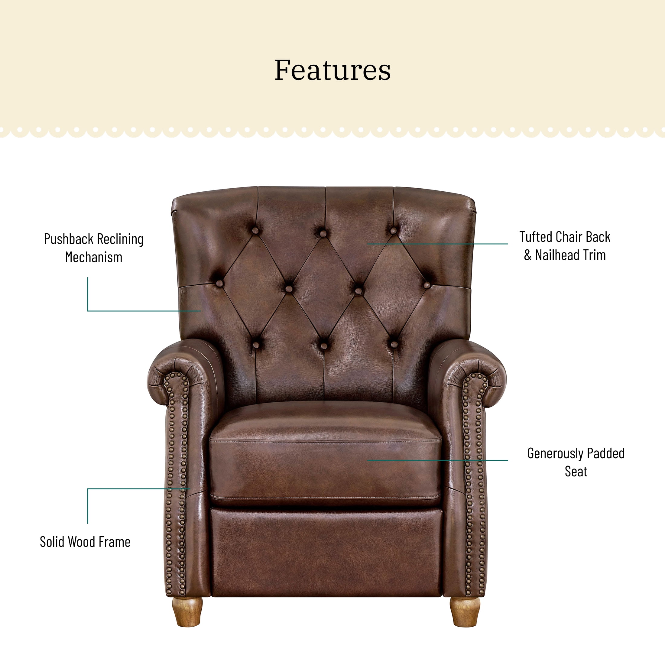 Pioneer Woman Harper Leather Recliner with Whiskey Upholstery