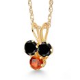 thumbnail image 2 of Gem Stone King 14K Yellow Gold Black Diamond and Orange Sapphire 3-Stone Pendant Necklace for Women (0.36 Cttw, Gemstone April Birthstone, Round 3MM, 18 inch Chain), 2 of 4