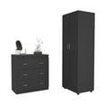 thumbnail image 2 of JERFIT 2-Piece Bedroom Set with Armoire & 3-Drawer Dresser, Black Particle Board Storage Furniture, 2 of 7