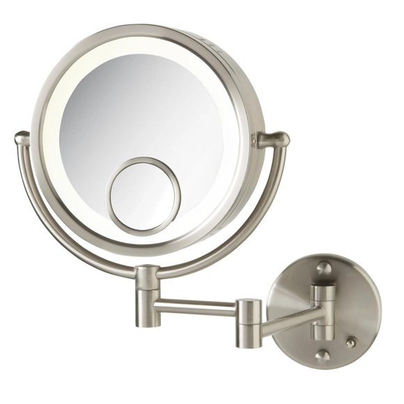 Jerdon HL8515N Lighted Wall Mount Makeup Mirror with 7x and 15x Magnification Nickel Finish 8.5""
