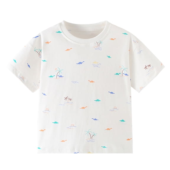 Atogsazn Kids Boys Summer Graphic Tshirt Children's Cartoons Short Sleeve Pullover T-shirt Basic Tops Outfit White 5-6 Years Fashion