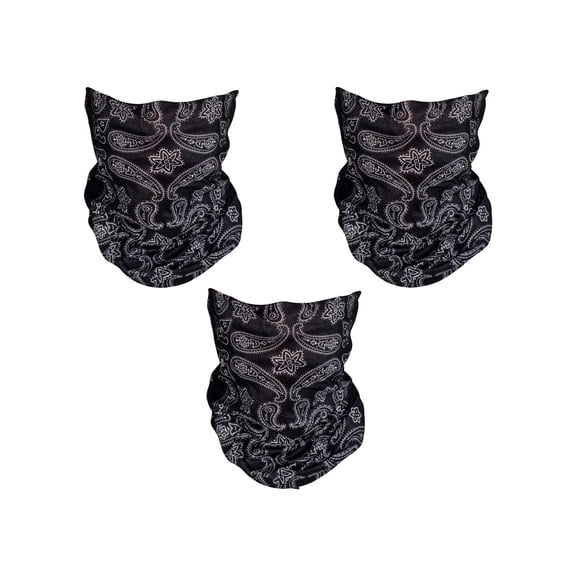 Top Headwear Face Covering Neck Gaiter - 3-Pack - Black Paisley