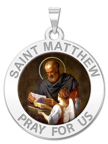 1 Inch Size of a Quarter in Sterling Silver Saint Matthew Religious Medal Color