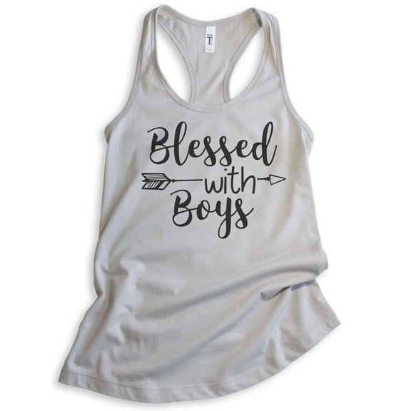 Blessed With Boys Tank Top, Ladies Racerback Tank Top, Boy Mom Tank, Mother Tank, Silver Gray, Large