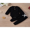 thumbnail image 2 of Newborn Baby Girl Boy Spring Fall Clothes Ribbed Cotton Solid Color Long Sleeve Romper Jumpsuit+Pants Outfits Set, 2 of 7