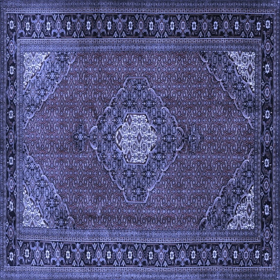 Ahgly Company Machine Washable Indoor Square Medallion Blue Traditional Area Rugs, 5' Square