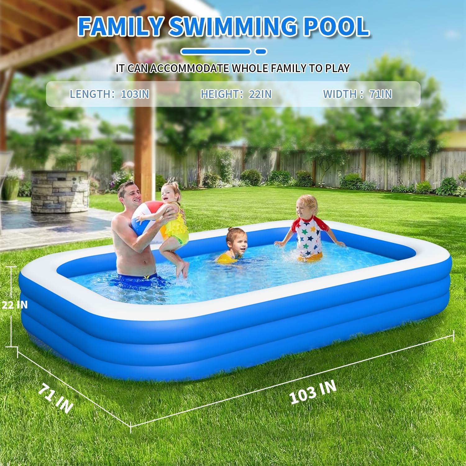 Inflatable Swimming Pool, Large Blow up Pool, Above Ground Swimming Pool for Family, Pools for Kid, Full-Sized Inflatable Pool for Toddler for Outdoors, Backyard