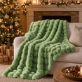 thumbnail image 5 of CHHYVKUIN Faux Fur Bubble Throws 50" x 60" , Luxury Plush Faux Rabbit Fur Throw Blanket for Couch, Sofa, Chair & Home Décor, Sage Green, 5 of 8