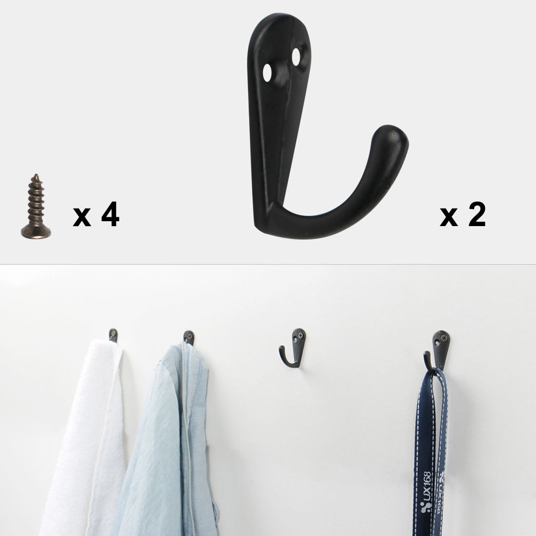 Unique Bargains 2pcs Robe Hook Metal Vintage Design Wall-mounted Hooks for Towel and Keys