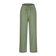 thumbnail image 4 of Wycnly on Sale Pants for Women Womens Loose Straight Leg Pants Casual Solid Plus Size High Waist Drawstring Long Pants Ladies Fashion Cotton Linen Pocket Trousers, 4 of 7