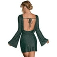 thumbnail image 4 of Robe Mini en Maille Scintillante pour Femme, Dos Nu, Manches à Volants, 4 of 5